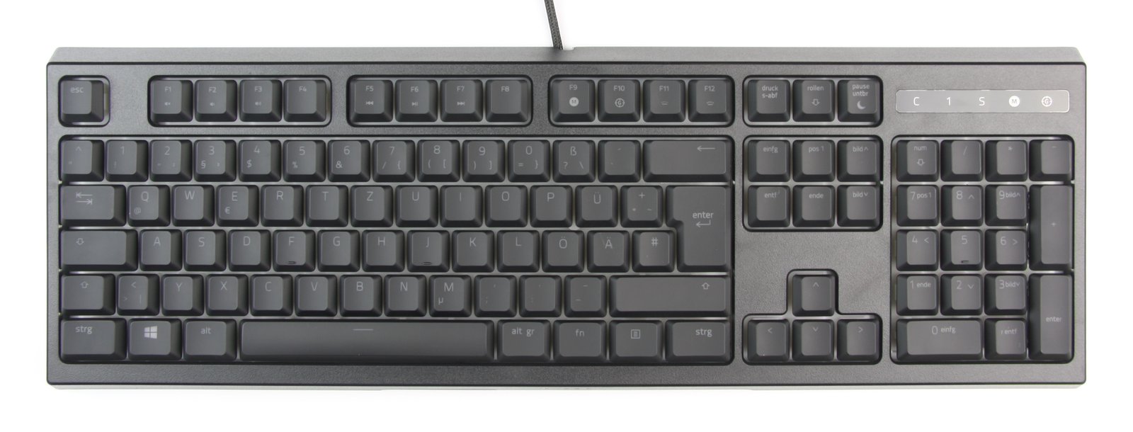 มุมมองด้านบนของคีย์บอร์ดเกมมิ่งพร้อมไฟ RGB แสงสีสดใส